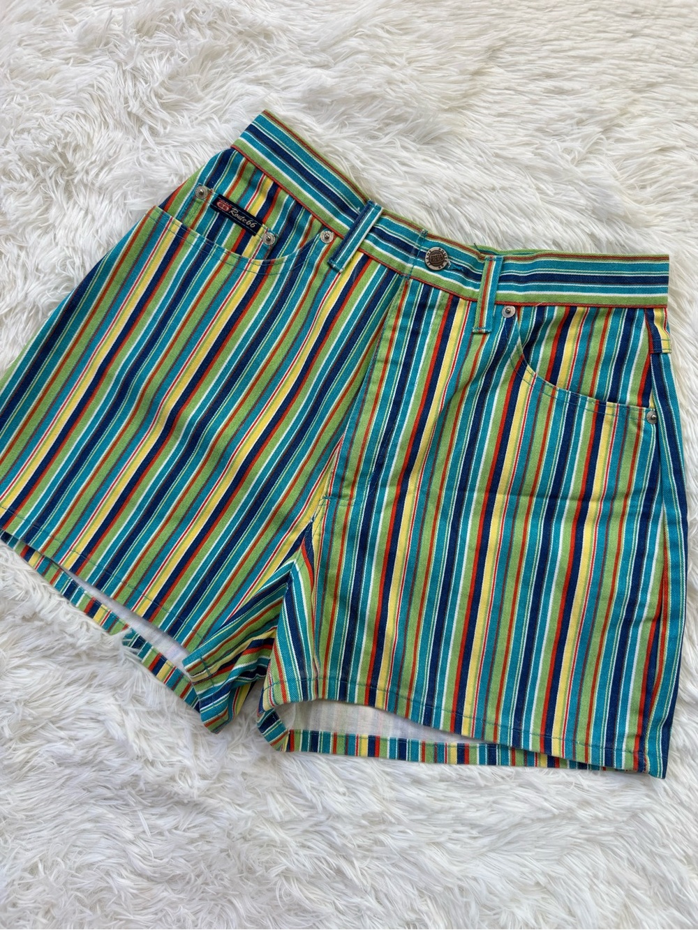 Vintage Y2K Route 66 multicolor stripe high rise mom shorts size 26 waist